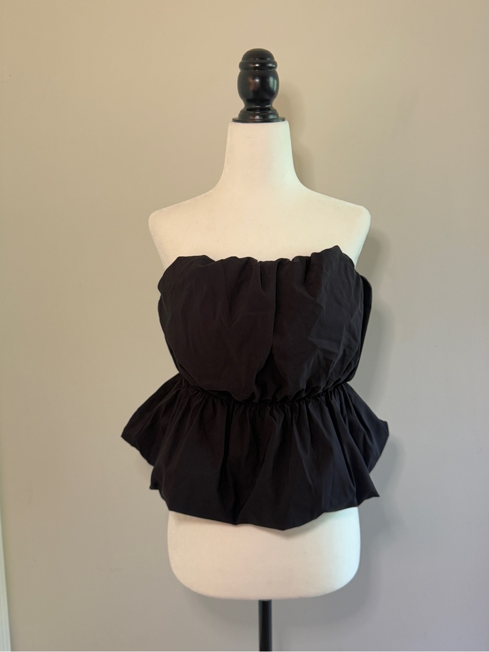 Zara Black Strapless Peplum Ruffle Top L